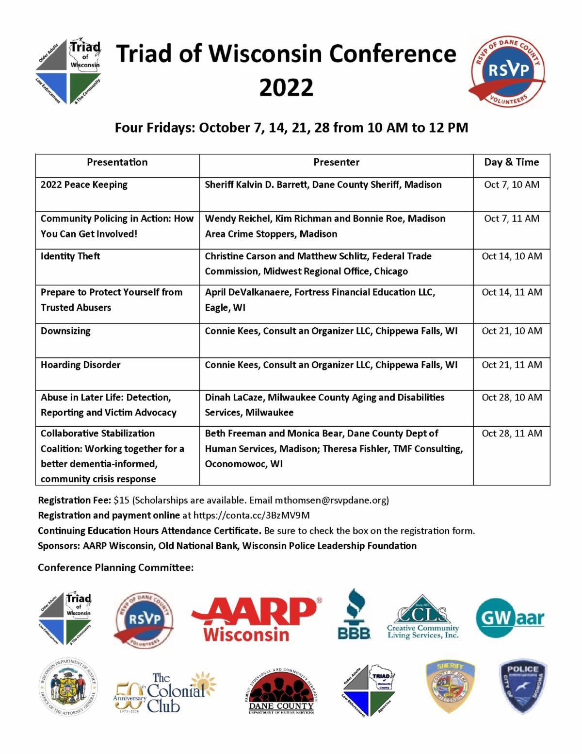 The 2022 Triad Conference Schedule