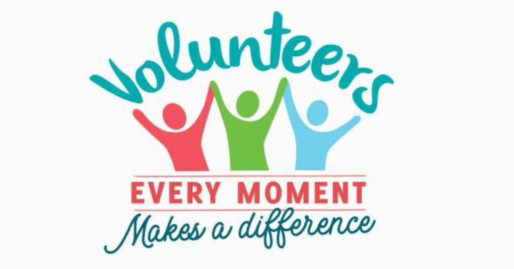 Volunteers: Every moment makes a difference - with three icons of people holding hands up in the air